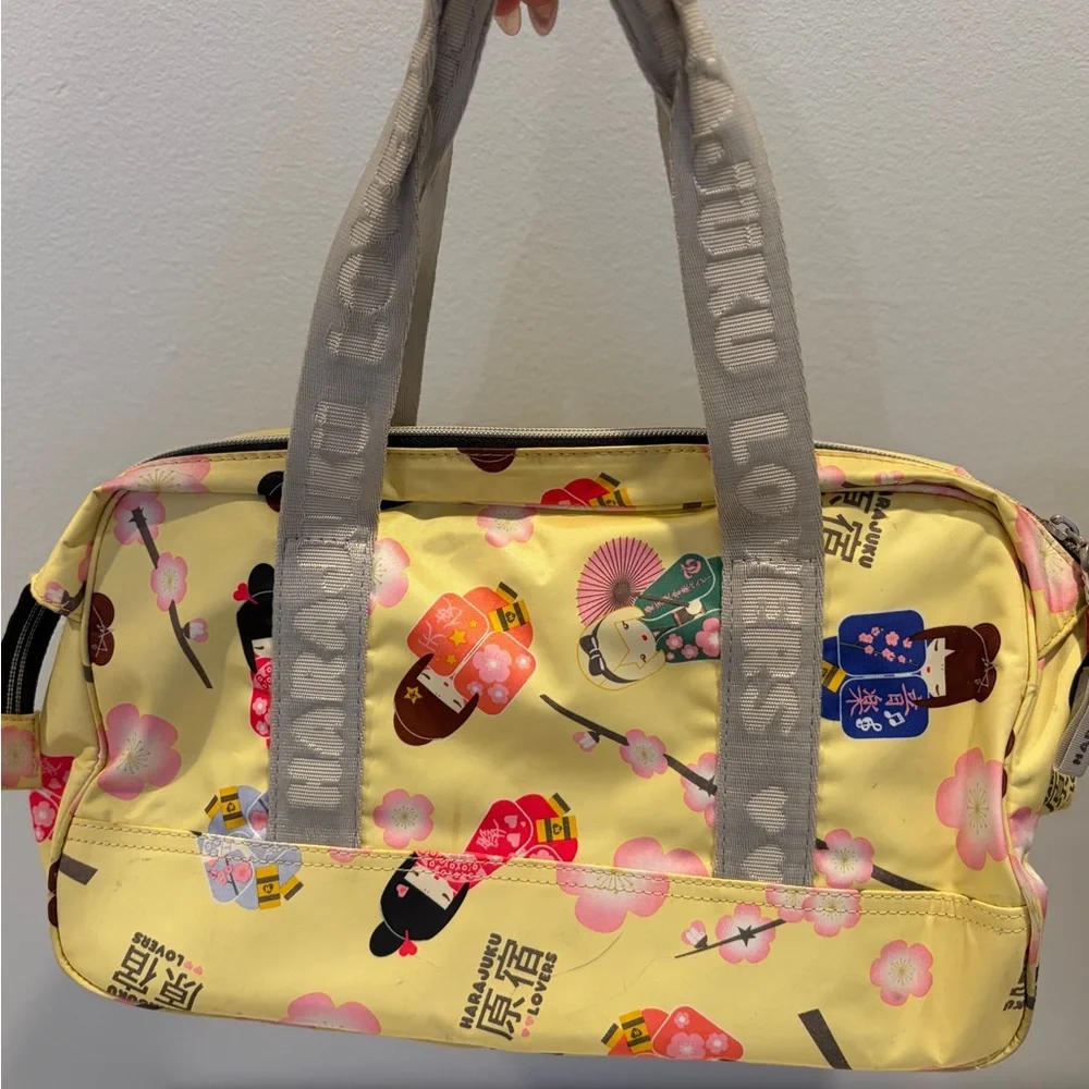 Harajuku Lovers Vintage Nylon Yellow Printers Pattern Handbag - Picture 2 of 8